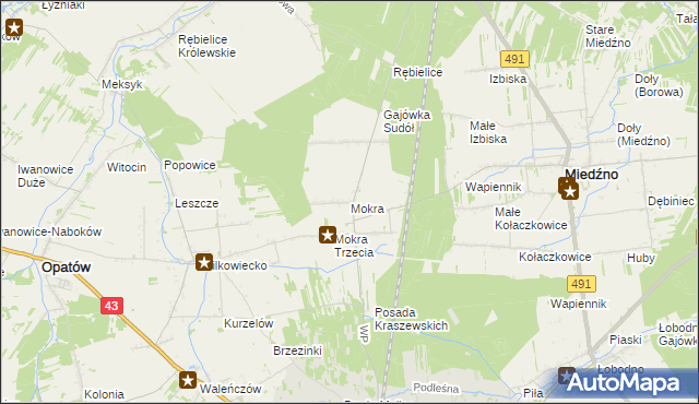 mapa Mokra gmina Miedźno, Mokra gmina Miedźno na mapie Targeo