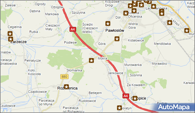 mapa Mokra gmina Roźwienica, Mokra gmina Roźwienica na mapie Targeo