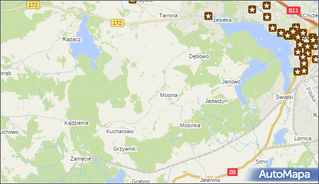 mapa Mosina gmina Szczecinek, Mosina gmina Szczecinek na mapie Targeo