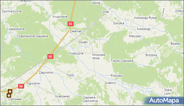 mapa Mrozowa Wola, Mrozowa Wola na mapie Targeo