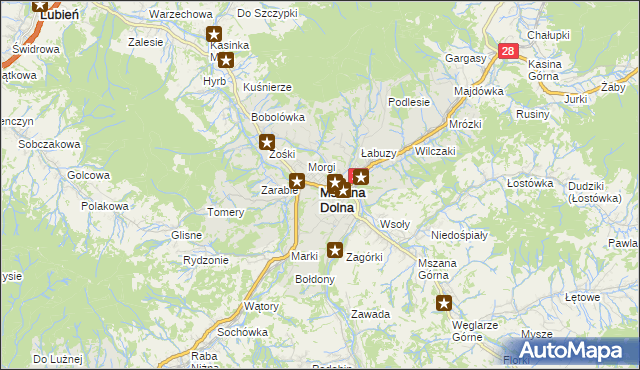 mapa Mszana Dolna, Mszana Dolna na mapie Targeo