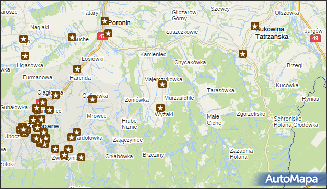 mapa Murzasichle, Murzasichle na mapie Targeo