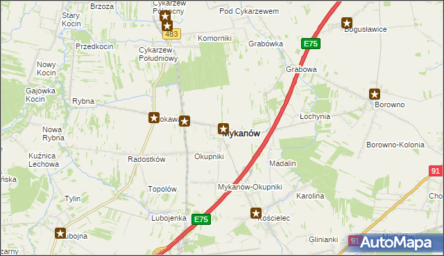 mapa Mykanów, Mykanów na mapie Targeo