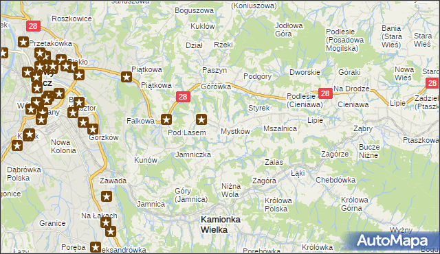 mapa Mystków, Mystków na mapie Targeo