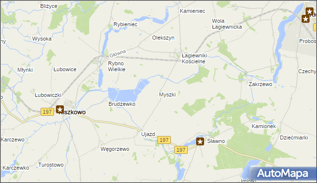 mapa Myszki gmina Kiszkowo, Myszki gmina Kiszkowo na mapie Targeo
