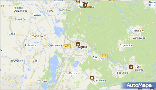 mapa Nędza powiat raciborski, Nędza powiat raciborski na mapie Targeo