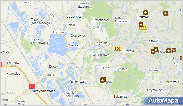 mapa Nieboczowy, Nieboczowy na mapie Targeo