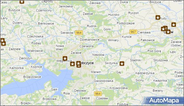 mapa Niezdów gmina Dobczyce, Niezdów gmina Dobczyce na mapie Targeo