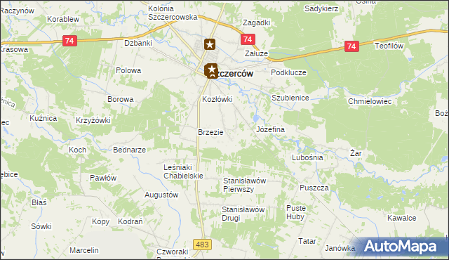 mapa Niwy gmina Szczerców, Niwy gmina Szczerców na mapie Targeo