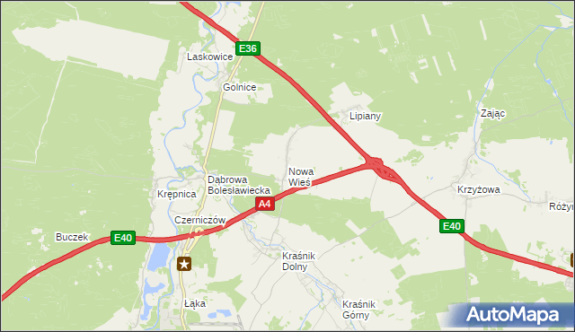 mapa Nowa Wieś gmina Bolesławiec, Nowa Wieś gmina Bolesławiec na mapie Targeo