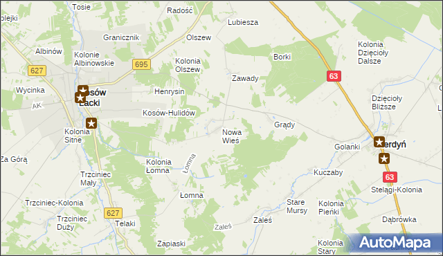 mapa Nowa Wieś gmina Kosów Lacki, Nowa Wieś gmina Kosów Lacki na mapie Targeo