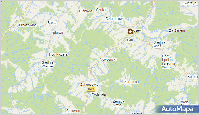 mapa Nowosiółki gmina Baligród, Nowosiółki gmina Baligród na mapie Targeo