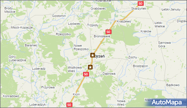 mapa Ojrzeń powiat ciechanowski, Ojrzeń powiat ciechanowski na mapie Targeo