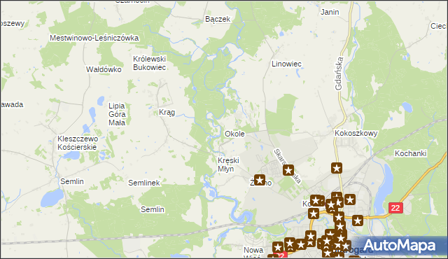 mapa Okole gmina Starogard Gdański, Okole gmina Starogard Gdański na mapie Targeo