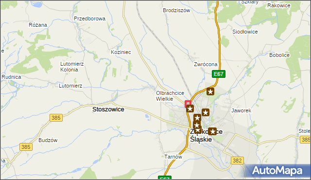 mapa Olbrachcice Wielkie, Olbrachcice Wielkie na mapie Targeo