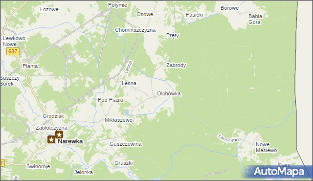 mapa Olchówka gmina Narewka, Olchówka gmina Narewka na mapie Targeo