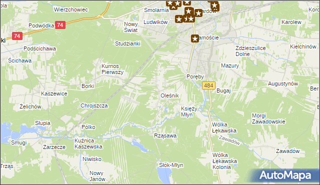 mapa Oleśnik gmina Bełchatów, Oleśnik gmina Bełchatów na mapie Targeo