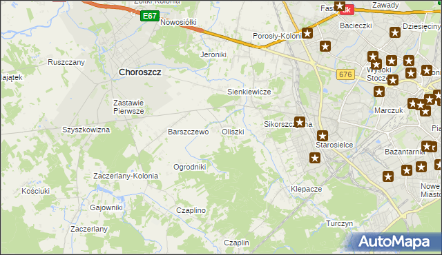 mapa Oliszki gmina Choroszcz, Oliszki gmina Choroszcz na mapie Targeo