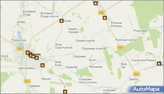 mapa Olszowiec-Kolonia gmina Bychawa, Olszowiec-Kolonia gmina Bychawa na mapie Targeo