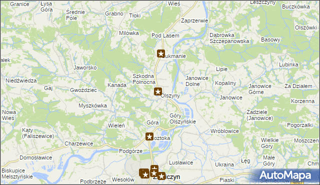 mapa Olszyny gmina Wojnicz, Olszyny gmina Wojnicz na mapie Targeo