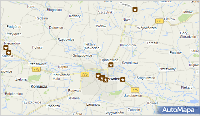 mapa Opatkowice gmina Proszowice, Opatkowice gmina Proszowice na mapie Targeo