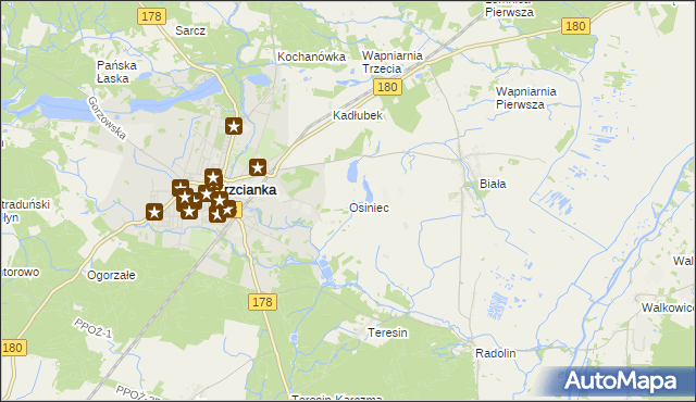 mapa Osiniec gmina Trzcianka, Osiniec gmina Trzcianka na mapie Targeo