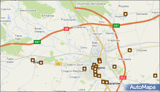 mapa Osiny gmina Kępno, Osiny gmina Kępno na mapie Targeo