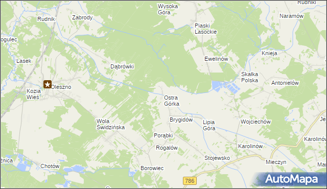 mapa Ostra Górka gmina Krasocin, Ostra Górka gmina Krasocin na mapie Targeo