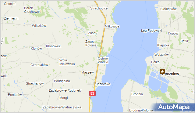mapa Ostrów Warcki, Ostrów Warcki na mapie Targeo