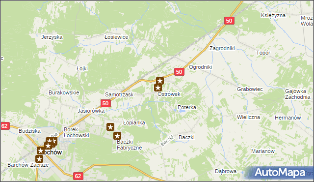 mapa Ostrówek gmina Łochów, Ostrówek gmina Łochów na mapie Targeo