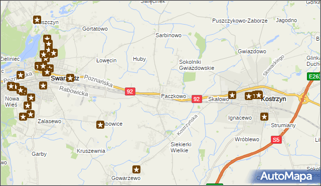 mapa Paczkowo gmina Swarzędz, Paczkowo gmina Swarzędz na mapie Targeo