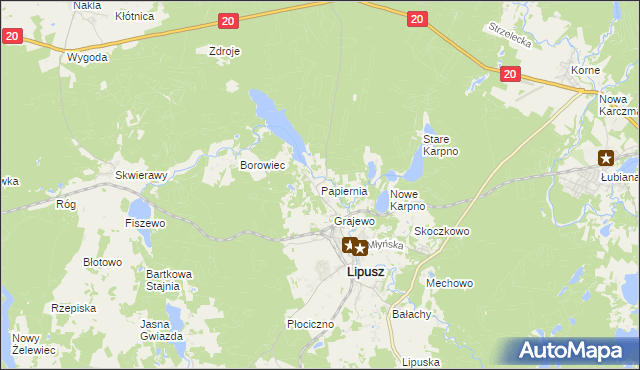 mapa Papiernia gmina Lipusz, Papiernia gmina Lipusz na mapie Targeo