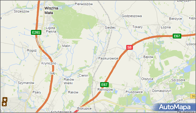 mapa Pasikurowice, Pasikurowice na mapie Targeo