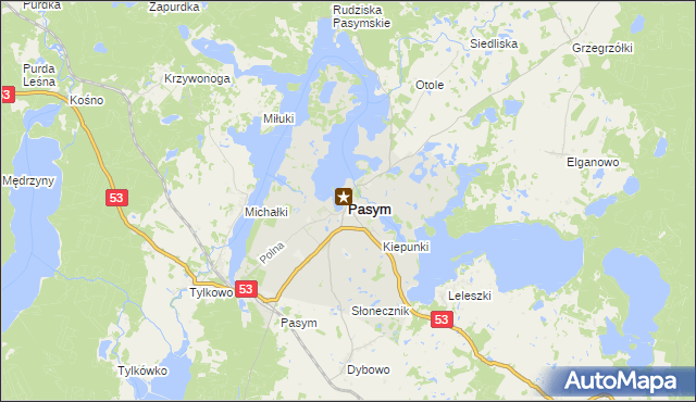 mapa Pasym powiat szczycieński, Pasym powiat szczycieński na mapie Targeo