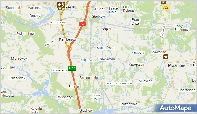 mapa Pawłowice gmina Tarczyn, Pawłowice gmina Tarczyn na mapie Targeo