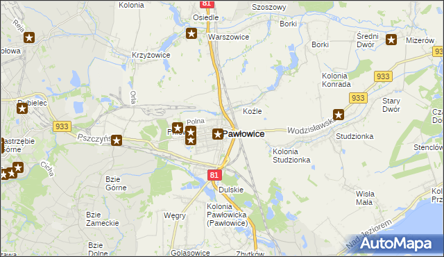 mapa Pawłowice powiat pszczyński, Pawłowice powiat pszczyński na mapie Targeo