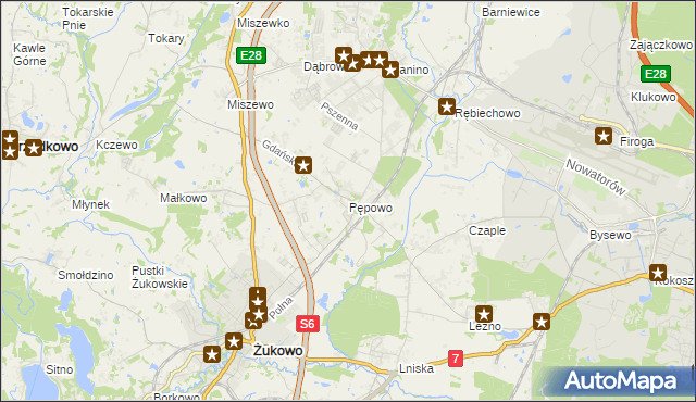 mapa Pępowo gmina Żukowo, Pępowo gmina Żukowo na mapie Targeo