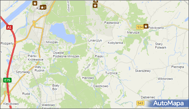 mapa Piaski gmina Grudziądz, Piaski gmina Grudziądz na mapie Targeo