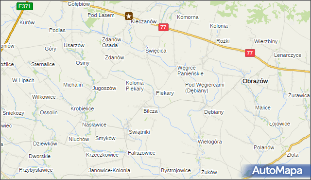 mapa Piekary gmina Obrazów, Piekary gmina Obrazów na mapie Targeo