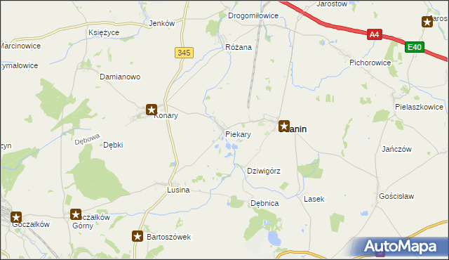 mapa Piekary gmina Udanin, Piekary gmina Udanin na mapie Targeo