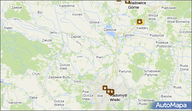 mapa Pień gmina Radomyśl Wielki, Pień gmina Radomyśl Wielki na mapie Targeo