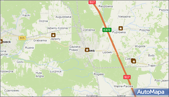 mapa Pilawa powiat garwoliński, Pilawa powiat garwoliński na mapie Targeo