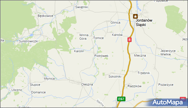 mapa Piotrówek gmina Jordanów Śląski, Piotrówek gmina Jordanów Śląski na mapie Targeo