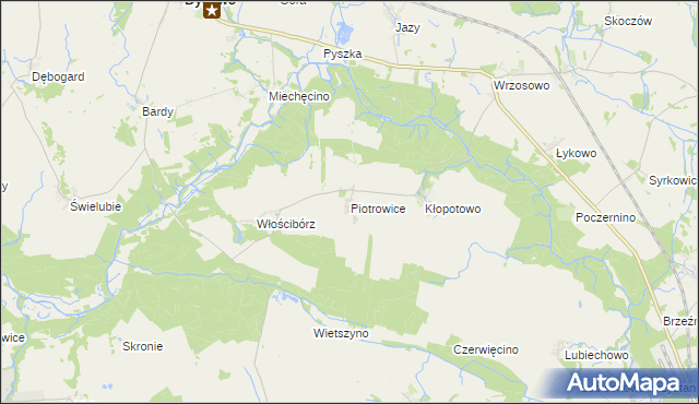 mapa Piotrowice gmina Dygowo, Piotrowice gmina Dygowo na mapie Targeo