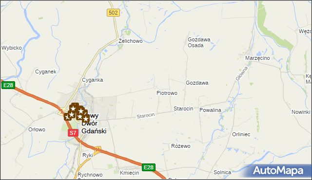 mapa Piotrowo gmina Nowy Dwór Gdański, Piotrowo gmina Nowy Dwór Gdański na mapie Targeo