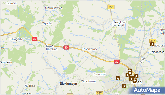 mapa Pisarzowice gmina Lubań, Pisarzowice gmina Lubań na mapie Targeo