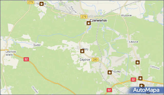 mapa Płoty gmina Czerwieńsk, Płoty gmina Czerwieńsk na mapie Targeo