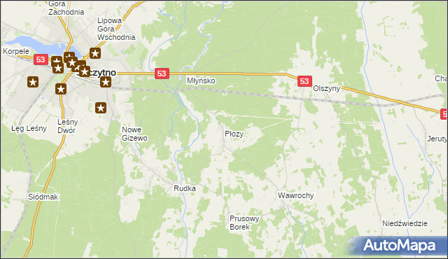 mapa Płozy, Płozy na mapie Targeo