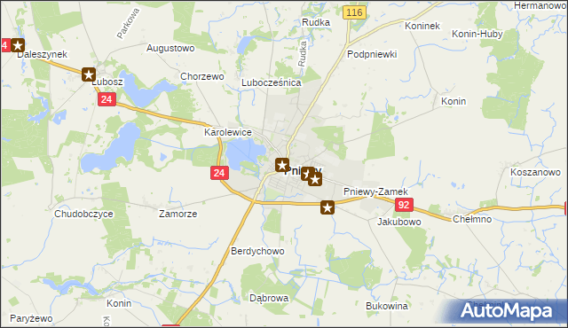 mapa Pniewy powiat szamotulski, Pniewy powiat szamotulski na mapie Targeo