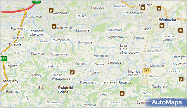 mapa Podstolice gmina Wieliczka, Podstolice gmina Wieliczka na mapie Targeo